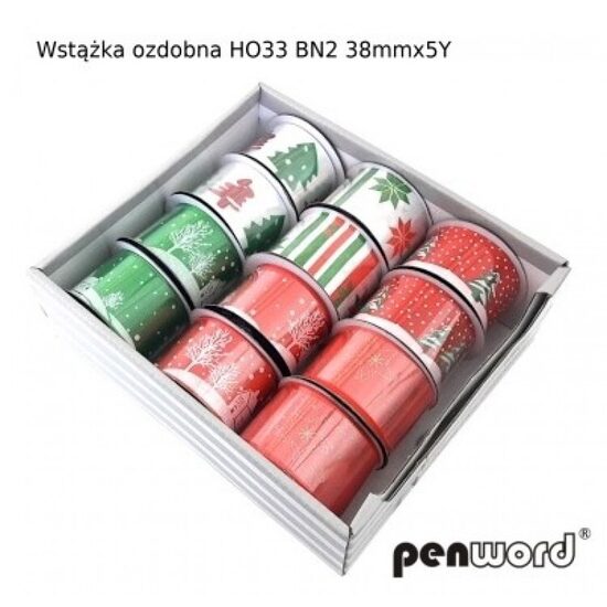 Dekoratyvinė juostelė 38mm/5Y Nr.H033 Kalėdiniai motyvai PENWORD
