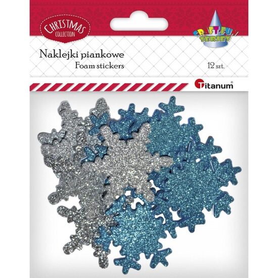 Kalėdinė dekoracija-lipdukai “Snaigės” 12vnt./5cm putgumė, TITANUM
