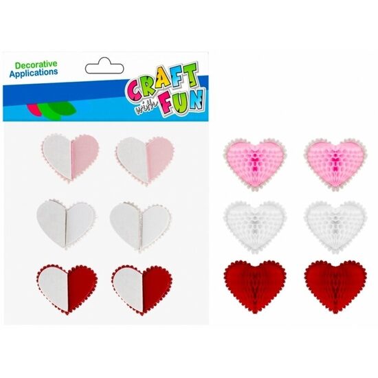 Dekorativiniai lipdukai iš korio popieriaus "Širdys" 6 vnt CRAFT-FUN