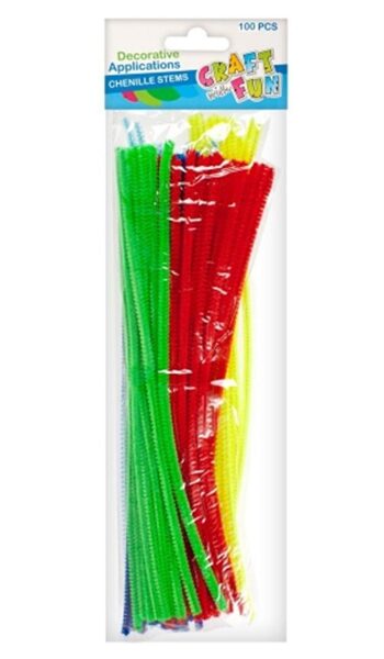 Šenilo vielos strypeliai 30 cm, 100 vnt. 6 spalvų