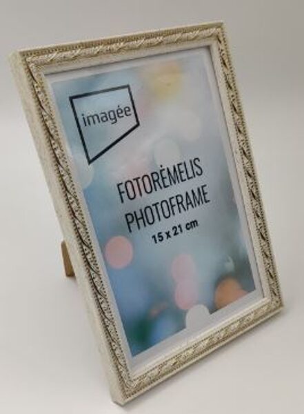 Rėmelis 10x15 plast VF3733 INDIA baltas su auksu  15 mm