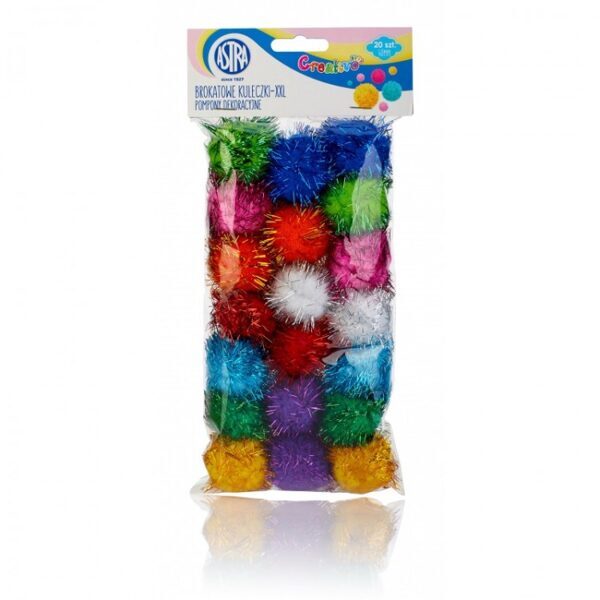 Pomponai su blizgučiais 400mm 20 vnt. ASTRA