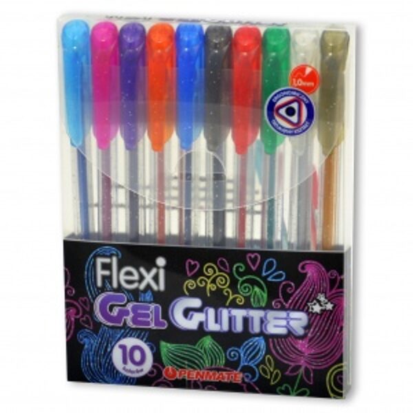 Gelinių rašiklių rinkinys Flexi Gel Glitter 10 spalvų su blizgučiais