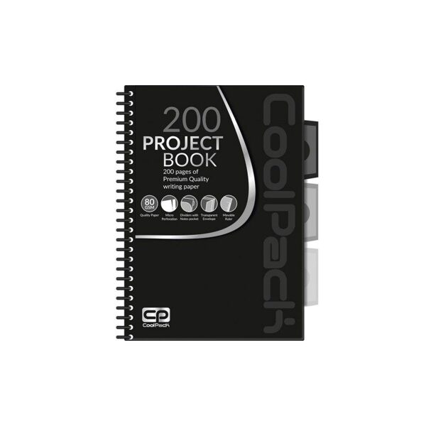 Sąsiuvinis su spirale COOLPACK, A5, 200 lapų, langeliais, juodas