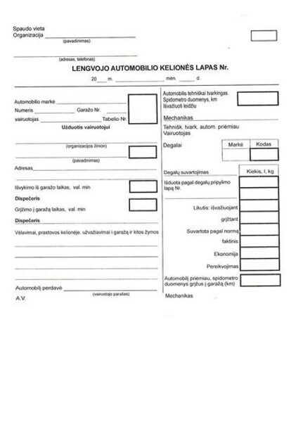 Lengvojo automobilio kelionės lapai 8 colių su numeracija