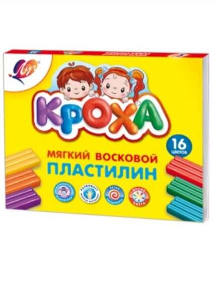 Plastilinas "Kroha" LUČ vaško pagrindu, itin minkštas, 16 spalvų