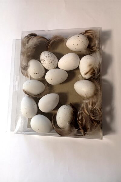 Plastikinių kiaušinių rinkinys su plunksnomis 