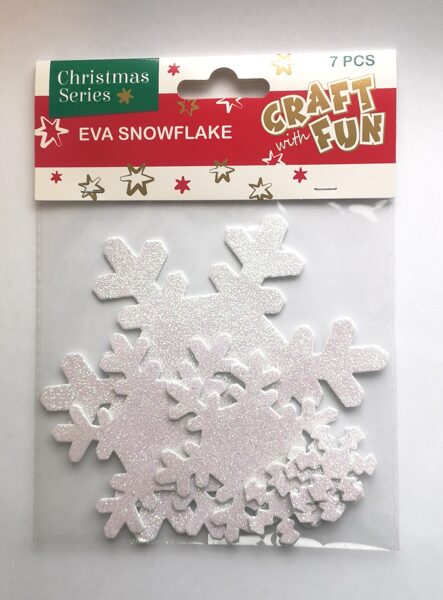 Kalėdinė dekoracija iš putgumės su blizgučiais „Snaigės“, 7 vnt. CRAFT-FUN