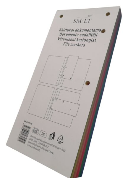 Skirtukai dokumentams SMLT, 11x23,5cm, kartoniniai, įvairių spalvų (100) 0808-008