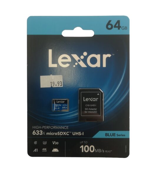 Micro USB kortelė, Lexar 64GB, 100MB/s