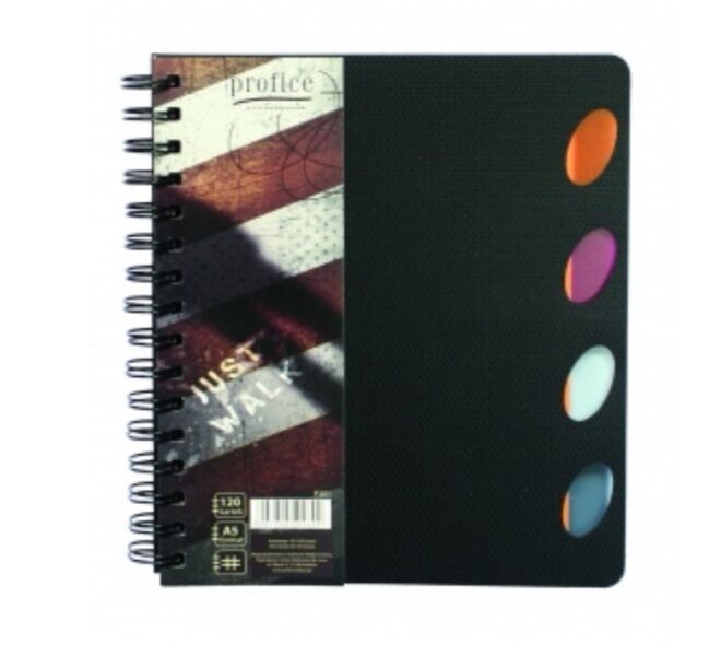 Sąsiuvinis su spirale plastikiniu viršeliu A5, 120l., langeliais