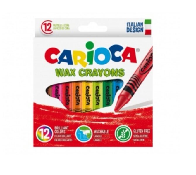 Vaškiniai pieštukai CARIOCA, 12 spalvų