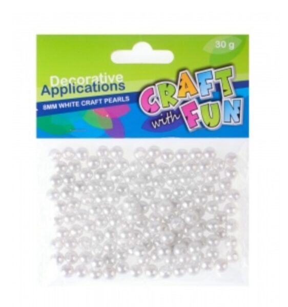 Dekoratyviniai perlai, baltos sp, 8 mm, 30 g. (120vnt.) CRAFT-FUN