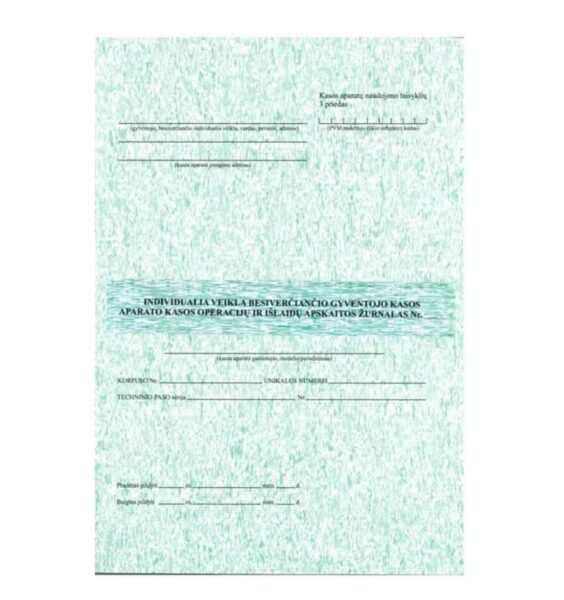 Individualia veikla besiverčiančio gyvento kasos aparato kasos operacijų ir išlaidų apskaitos žurnalas