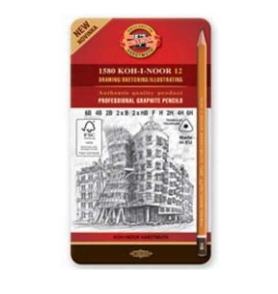 Juodo grafito tribriaunių pieštukų rinkinys, kietumas nuo 6B iki 6H, Koh-I-Noor