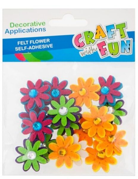 Dekoracija-lipdukai iš veltinio su kristalais "Gėlės", 16 vnt. CRAFT-FUN