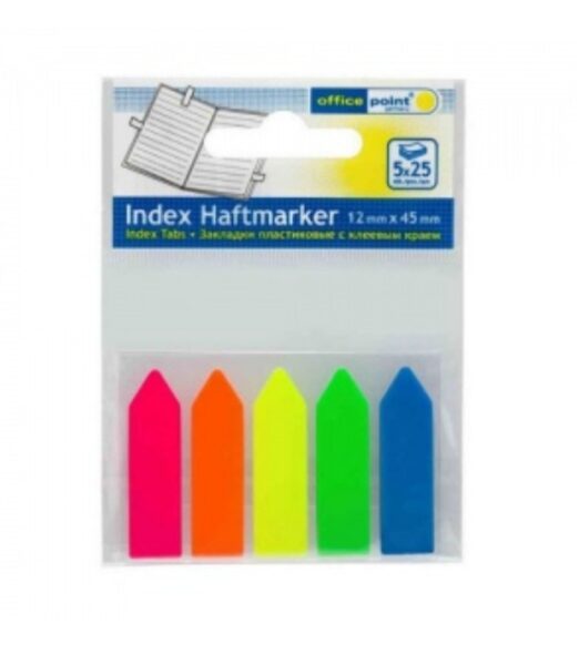 Indeksai plastikiniai neoniniai "Strėlytės" 12x45mm, 5 spalvų po 25l. "Office Point"