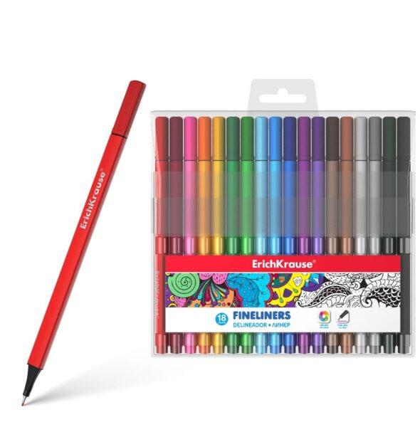 Spalvoti rašikliai piešimui "Fineliners" ErichKrause 18 spalvų