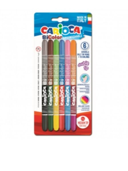 Flomasteriai dvipusiai CARIOCA, 6 vnt = 12 spalvos SUPERWASHABLE