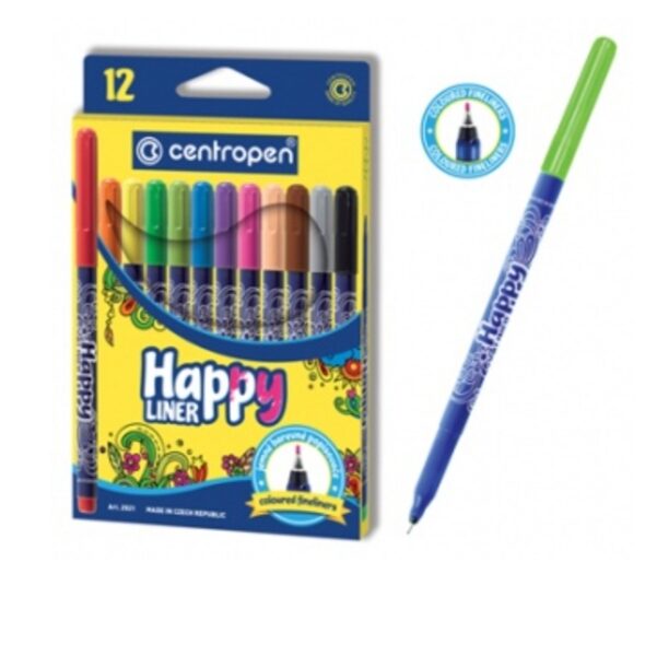 Spalvoti rašikliai piešimui "Happy Liner" Centropen 12 sp.