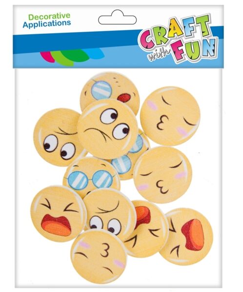 Medinė dekoracija lipdukai „Emociukai“ 12 vnt CRAFT-FUN