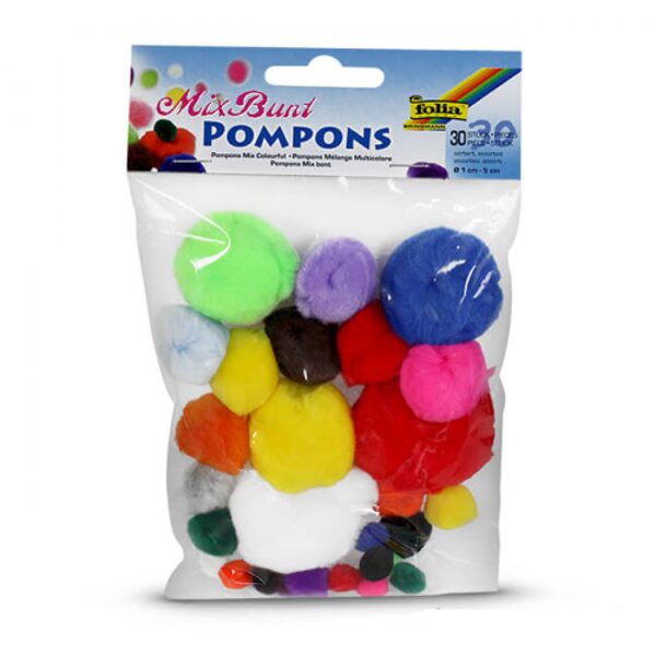 Dekoracija "Pomponai", įvairių dydžių ir spalvų , 30 vnt. FOLIA