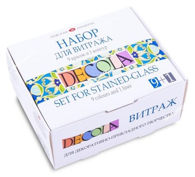 Vitražinių akrilinių dažų rinkinys "DECOLA", 9 sp. + konturas