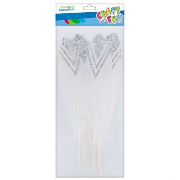 Dekorativinės baltos plunksnos su blizgučiais 6vnt. CRAFT-FUN