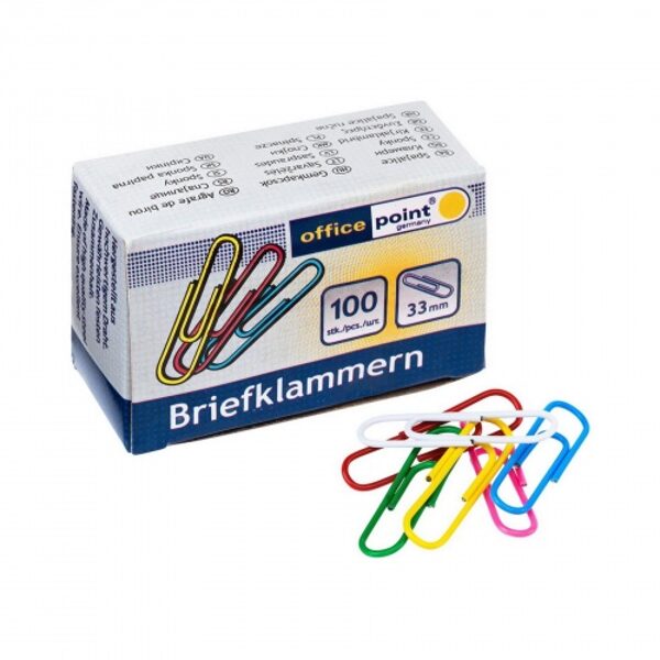 	 Sąvaržėlės spalvotos 33 mm, 100 vnt Office Point